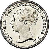 Silver coin showing bust of a woman