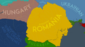 The Carpatho-Danubian-Pontic Space on 22 January 1919 AD, after the Romanian advance into Transylvania halted where a second demarcation line would be established 6 days later. Romanian territorial claims are outlined in Yellow.