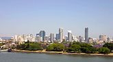 Brisbane skyline from Norman Park, looking over New Farm Park.