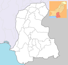 Mapa konturowa Sindh, u góry znajduje się punkt z opisem „Sukkur”