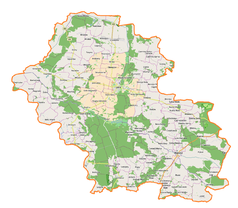 Mapa konturowa powiatu górowskiego, blisko centrum na lewo znajduje się punkt z opisem „Osetno”