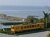 A train on the Shimabara line at Shirahama beach in 2008