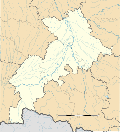 Mapa konturowa Górnej Garonny, w centrum znajduje się punkt z opisem „Rieux-Volvestre”