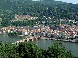 Schloss Heidelberg met de oude stad en de oude brug