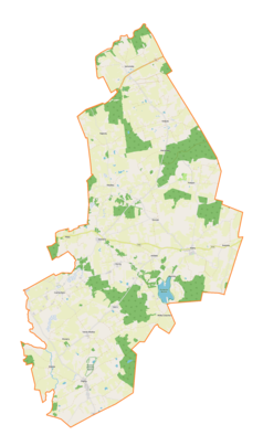 Mapa konturowa gminy Kiwity, u góry znajduje się punkt z opisem „Samolubie”