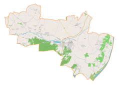 Mapa konturowa gminy Koprzywnica, w centrum znajduje się punkt z opisem „Kościół św. Floriana w Koprzywnicy”