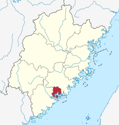 Location of Xiamen City jurisdiction in Fujian