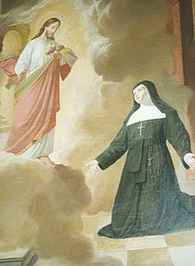 Christus erscheint der hl. Margareta Maria Alacoque, Gemälde des Seitenaltars der Spitalskirche in Eferding, Oberösterreich