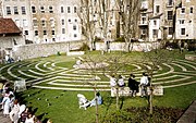 Maze alongside the Avon in Bath, UK, near Pulteney Bridge