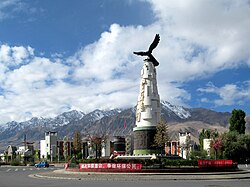 The Flying Eagle monument in front of Tashkurgan's National Culture and Art Centre
