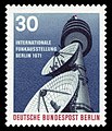 Berliner Sondermarke mit dem Fernmeldeturm Schäferberg und den beiden Richtfunkparabol-antennen Richtung Torfhaus Internationale Funkausstellung 1971