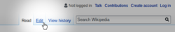 Image of Wikipedia showing the edit link above the page title. Screen readers may show this under the "views" heading.