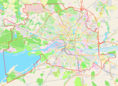 Mapa konturowa Królewca, w centrum znajduje się punkt z opisem „Kościół Luizy w Królewcu”