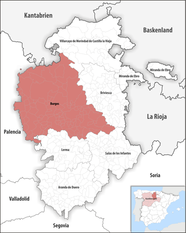 Die Lage des Gerichtsbezirk Burgos in der Provinz Burgos