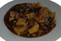 A vegetarian version of Mapo tofu in which diced shitake mushrooms are used as a substitute for ground meat.