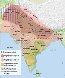 A Mogul Birodalom kiterjedései Báburtól (1526) 1710-ig