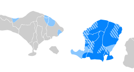 alt=Verdeling van Sasak in Indonesië ■ Sasak is de moedertaal en de meerderheidstaal. ■ minderheid significant spreken Sasak.