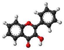 Ball-and-stick model of the 3-hydroxyflavone molecule