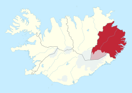 Ligging van Austurland (rood) binnen IJsland