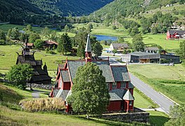 Borgund Stave Church, the "new" Borgund Church, and the visitor center in the back