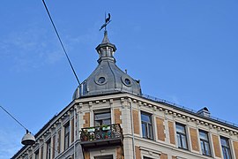 Fossveien 10, Grünerløkka, med hjørnetårn. Foto: Helge Høifødt