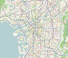 Mapa konturowa Osaki, w centrum znajduje się punkt z opisem „Narodowe Muzeum Sztuki”