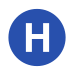 Rundes Liniensignet mit dem weißen Großbuchstaben H in blau gefülltem Kreis vor neutralem Hintergrund. Der blaue Farbton ist ein wenig dunkler als beim vorherigen Signet.