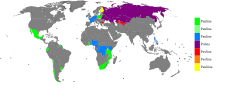 Land hvor Paulina (grønt) er mye brukt