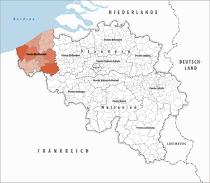 Lage der Provinz Westflandern in Belgien