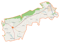 Mapa konturowa gminy Stolno, po prawej nieco u góry znajduje się punkt z opisem „Gorzuchowo”