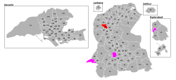 Tehsil Mehar highlighted in red coordinates 27° 10' 41.682 N 67° 49' 25.0104 E