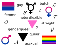 Composite drawing of sexual orientation and gender identity symbols.