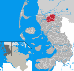 Map of Nordfriesland highlighting Süderlügum