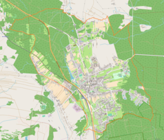 Mapa konturowa Głogowa Małopolskiego, po prawej nieco na dole znajduje się punkt z opisem „Nowy cmentarz żydowski w Głogowie Małopolskim”