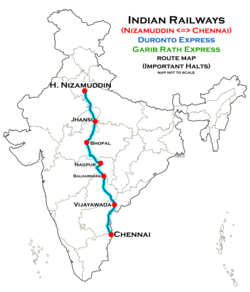 Garibrath Express (Chennai - Nizamuddin) Duronto Express route map