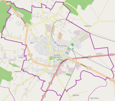 Mapa konturowa Grodziska Wielkopolskiego, na dole znajduje się punkt z opisem „Piaski”