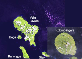 Satellietfoto van het zuidwesten van de New Georgia-eilandgroep