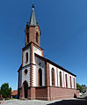 Roßbrunn, St. Josef, Bräutigam der Mutter Gottes, erbaut in den Jahren 1867–1872 durch den Würzburger Baumeister Stapf als Stiftung der Posthalterstochter Margaretha Horn (1825–1864) und ihrer Geschwister, neogotisches Kirchenäußeres