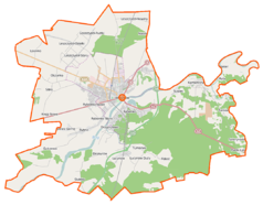 Mapa konturowa gminy Wyszków, po prawej znajduje się punkt z opisem „Świniotop”