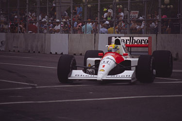 Ayrton Senna driving for McLaren at the 1991 United States Grand Prix.