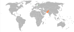 Map indicating locations of Estonia and Pakistan