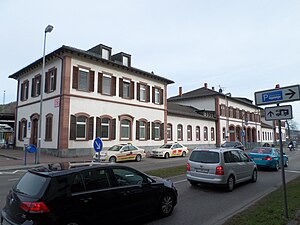 Two-story building with hipped roof