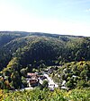 Blick auf Treseburg vom Aussichtspunkt Weißer Hirsch