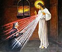 Painting representing Saint Faustina Kowalska's vision of the rays coming from the heart of the Merciful Jesus