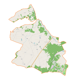 Mapa konturowa gminy Dobryszyce, po prawej nieco na dole znajduje się punkt z opisem „Borowiecko”