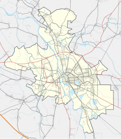 Mapa konturowa Opola, w centrum znajduje się punkt z opisem „Kościół św. Sebastiana w Opolu”