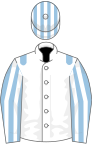 White, Light Blue epaulets, Light Blue and White striped sleeves and cap