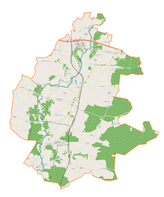 Mapa konturowa gminy Sędziejowice, w centrum znajduje się punkt z opisem „Sędziejowice”