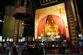 Buddha altar in the Puji Temple of Mount Putuo.