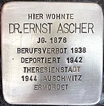 Stolperstein für Dr. Ernst Ascher (Hohenzollernstraße 24)